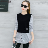 2018 autumn korean style long sleeve Blouse Shirt women tops Casual Striped Patchwork Fake Two Pieces Women Blouses Loose blusas