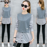 2018 autumn korean style long sleeve Blouse Shirt women tops Casual Striped Patchwork Fake Two Pieces Women Blouses Loose blusas