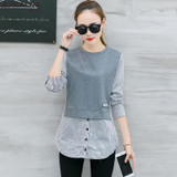 2018 autumn korean style long sleeve Blouse Shirt women tops Casual Striped Patchwork Fake Two Pieces Women Blouses Loose blusas