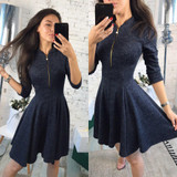 2018 Autumn Fashion Women Bust Zippers Dress Solid Pleated V-neck Sexy Ladies Dresses Evening Party Bodycon Mini Dress vestidos