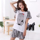 2017Women Pajamas Sets Summer Short Sleeve Thin Cotton Cartoon Print Cute Loose Sleepwear Girl pijamas Mujer Nightgown For Women