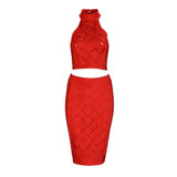 2017Winter Bandage Dress Women Sleeveless 2 Two Piece Set Celebrity Party Sexy Bodycon Night Out Dress women Wholesale Vestidos