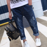boys Girls Jeans 2018 New Spring Elastic Waist Denim Jeans For Girl Boy Regular Kids Blue Pants Trousers Children Clothing J114