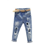 Boys Denim Pants Ripped Jeans For Kids Hip Trousers Fashion Children Jeans With Belt Holes Girl Jeans Pants Kids Denim Trousers
