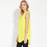 Boyfriend Style Long Blusas 2016 Summer Plus Size 6XL Fashion Sleeveless V Neck Chiffon Women Blouses Tops Shirts XXXXL 5XL