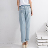 Boyfriend Jeans For Women 2017 Summer High-Waist Denim Trousers Harem Hole Ripped Pants Female Elastic Waist Jeans