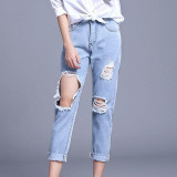 Boyfriend Hole Ripped Jeans Women Cool Low Waist Denim Harem Jean For Female 2017 Spring Vintage Ankle-Length Pantalon Femme