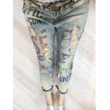 Boyfriend Casual Women Fashion letters printed Bronzing Jeans Lady Fashion Hole Pencil Denim Pants Woman Skinny Ripped Trousers