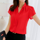 BIBOYAMALL Women Blouse Summer Shirt Short Sleeve V-Neck Fashion Body Blouses White Red Pink Blue Female Clothing Korean Tops