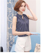 BIBOYAMALL Women Blouse Fashion 2017 Summer Chiffon Blouse Plus Size Sleeveless Print Casual Shirt Tops Women Work V-neck Blusa