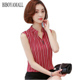 BIBOYAMALL Women Blouse Fashion 2017 Summer Chiffon Blouse Plus Size Sleeveless Print Casual Shirt Tops Women Work V-neck Blusa