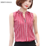 BIBOYAMALL Women Blouse Fashion 2017 Summer Chiffon Blouse Plus Size Sleeveless Print Casual Shirt Tops Women Work V-neck Blusa