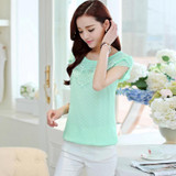 BIBOYAMALL Women Blouse Fashion 2017 Summer Chiffon Blouse Short Sleeve Casual Lace Shirt Tops Women's O-neck Blusa