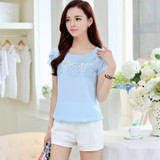 BIBOYAMALL Women Blouse Fashion 2017 Summer Chiffon Blouse Short Sleeve Casual Lace Shirt Tops Women's O-neck Blusa
