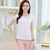 BIBOYAMALL Women Blouse Fashion 2017 Summer Chiffon Blouse Short Sleeve Casual Lace Shirt Tops Women's O-neck Blusa