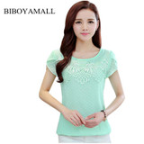 BIBOYAMALL Women Blouse Fashion 2017 Summer Chiffon Blouse Short Sleeve Casual Lace Shirt Tops Women's O-neck Blusa