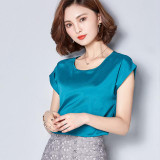 BIBOYAMALL Women Blouse Fashion 2017 Summer Chiffon Blouse Plus Size Short Sleeve Casual Shirt Tops Blusa Feminina Blue Red Pink