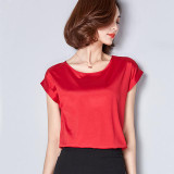 BIBOYAMALL Women Blouse Fashion 2017 Summer Chiffon Blouse Plus Size Short Sleeve Casual Shirt Tops Blusa Feminina Blue Red Pink