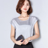 BIBOYAMALL Women Blouse Fashion 2017 Summer Chiffon Blouse Plus Size Short Sleeve Casual Shirt Tops Blusa Feminina Blue Red Pink