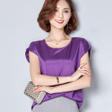 BIBOYAMALL Women Blouse Fashion 2017 Summer Chiffon Blouse Plus Size Short Sleeve Casual Shirt Tops Blusa Feminina Blue Red Pink
