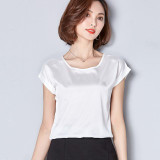 BIBOYAMALL Women Blouse Fashion 2017 Summer Chiffon Blouse Plus Size Short Sleeve Casual Shirt Tops Blusa Feminina Blue Red Pink