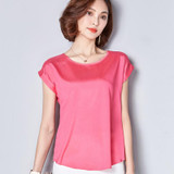 BIBOYAMALL Women Blouse Fashion 2017 Summer Chiffon Blouse Plus Size Short Sleeve Casual Shirt Tops Blusa Feminina Blue Red Pink
