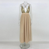 2017 autumn winter party maxi dress sling evening deep v-neck backless sequin patchwork sexy elegant strap dresses vestidos