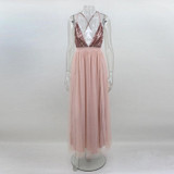 2017 autumn winter party maxi dress sling evening deep v-neck backless sequin patchwork sexy elegant strap dresses vestidos