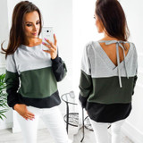 2017 Autumn Winter O-Neck Long Sleeve loose Pullovers back V collar Warm Blouse Women Knitted Sweatshirts pull femme tops