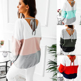 2017 Autumn Winter O-Neck Long Sleeve loose Pullovers back V collar Warm Blouse Women Knitted Sweatshirts pull femme tops
