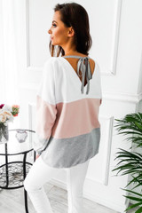 2017 Autumn Winter O-Neck Long Sleeve loose Pullovers back V collar Warm Blouse Women Knitted Sweatshirts pull femme tops
