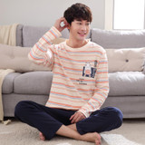 2017 Autumn Winter Men's Casual Striped Pajama Sets Cotton Long Sleeve Sleepwear Pyjama Lounge Wear Home Clothes Pajamas for Men