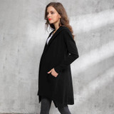 2017 Autumn winter long black hooded jacket coat sweater Cardigan women Outwear long sleeve knitted trench female coat femme