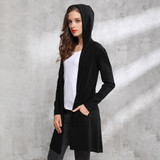 2017 Autumn winter long black hooded jacket coat sweater Cardigan women Outwear long sleeve knitted trench female coat femme