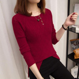 2017 Autumn Winter Loose Pullover Pull Femme Side Split O-neck Knitted Sweater Women Solid Casual Elastic Jumper Female Tops