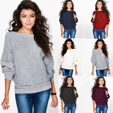 2017 Autumn Winter Knitted Sweater Women Long Batwing Sleeve Slash Neck Loose Pullover Christmas Sweater Tops Jumper Pull Femme