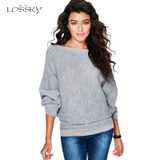 2017 Autumn Winter Knitted Sweater Women Long Batwing Sleeve Slash Neck Loose Pullover Christmas Sweater Tops Jumper Pull Femme
