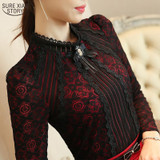 2017 Autumn Winter Fashion Lace Blouse Long Sleeve Slim Body Floral Lace Shirt Women Tops Elegant Plus Size Lace Top 801G 25