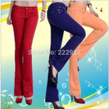 2017 Autumn Winter Fashion casual candy color stretch lengthen slightly flare thin capris long trousers pants clothing for women