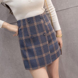 2017 Autumn Winter England Style Plaid Woolen Skirt Women Fashion Double-breasted High Waist A-Line Skirt Skirts W013
