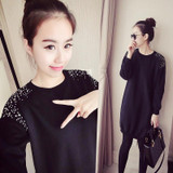 2017 Autumn Winter Bead Maternity Dress Long Sleeve Maternity Clothes Fashion Pregnancy Clothing for Pregnant Women
