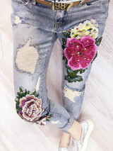 3D Flowers Embroidery Women Denim Jeans Flower Skinny Jeans Pencil Pants With Embroidered Flares Lady Ripped Trousers A151