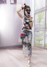 3D Flowers Embroidery Women Denim Jeans Flower Skinny Jeans Pencil Pants With Embroidered Flares Lady Ripped Trousers A151