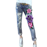 3D Embroidery Jeans Women Fashion Denim Embroidered Flowers Embroidery Scratched Jeans Woman Skinny Beading Pencil Pants A150