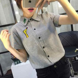 3D Cat Embroidery Blouse Shirt Female Cotton Linen Stripe Blouse 2017 New Summer Cute EYE/DEER Cartoon Shirts Women Tops Ladies