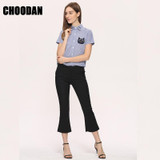 3D Cat Embroidery Blouse Shirt Female Cotton Linen Stripe Blouse 2017 New Summer Cute EYE/DEER Cartoon Shirts Women Tops Ladies