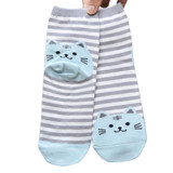 3D Animals Striped Cartoon Socks Women Cat Footprints Cotton Socks Floor 1 Pair 6 Color 3D Animal Striped Cotton Socks For Women