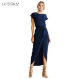 2018 Spring Summer Fashion Front Split Asymmetrical Maxi Dress Vestidos Solid Sexy Slim Bandage Plus Size Long Women Dresses