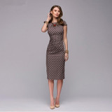 2018 Spring Summer dress Women Dot Print Slim dress Short Sleeve Office Business Dress Elegant Sheath Party Vestidos
