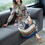 2018 spring Summer Clothing Vintage Dress Autumn Elegant Long sleeve floral printed Loose Pleated Women Plus Size Dress vestidos